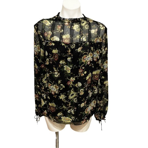 Wilfred Aritzia Medium Black Floral Long Sleeve Ruffle Mock Neck Long Sleeve Bl… - Picture 3 of 10